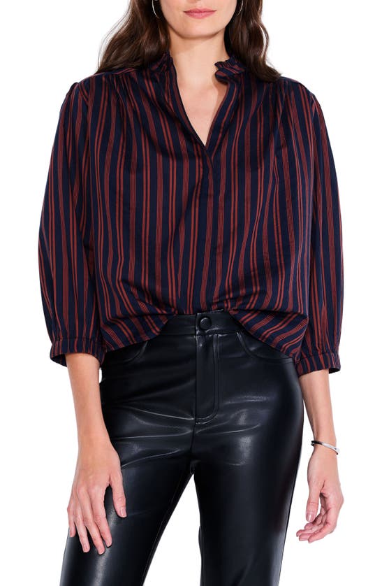 Nic + Zoe Nic+zoe Stripe Stroll Cotton & Silk Blouse In Indigo Multi