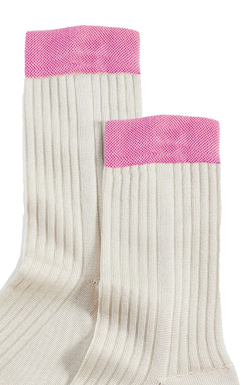 Shop Stems Silky Colorblock Rib Crew Socks In Ivory/pink