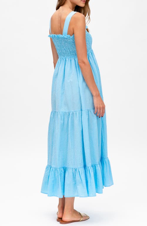 knee length dresses for ladies Royal Blue Tiered Collared Linen Maternity Dress  PinkBlush