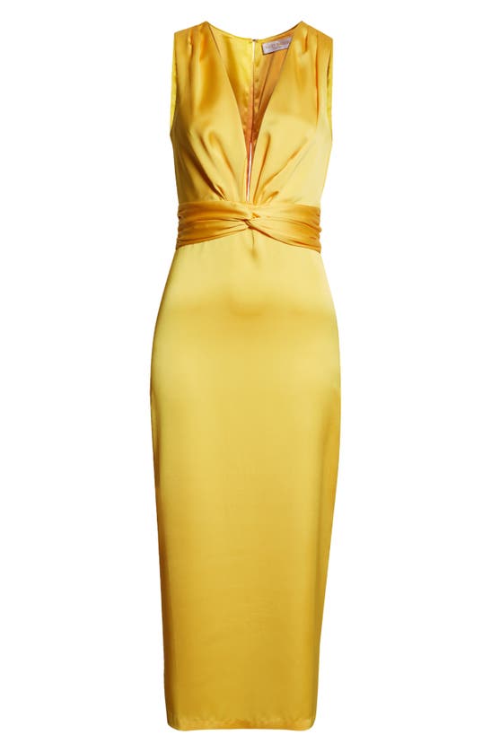 Shop Ramy Brook Talon Twisted Satin Maxi Dress In Bright Lemon