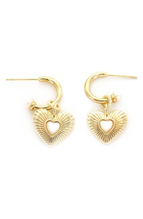 Shop Panacea Freshwater Pearl Heart Hoop Earrings In Gold