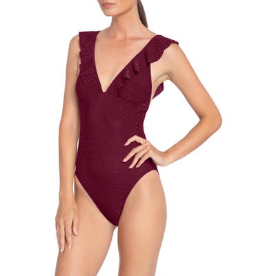 Robin Piccone Juliana Ruffle One-Piece Swimsuit, Burgundy