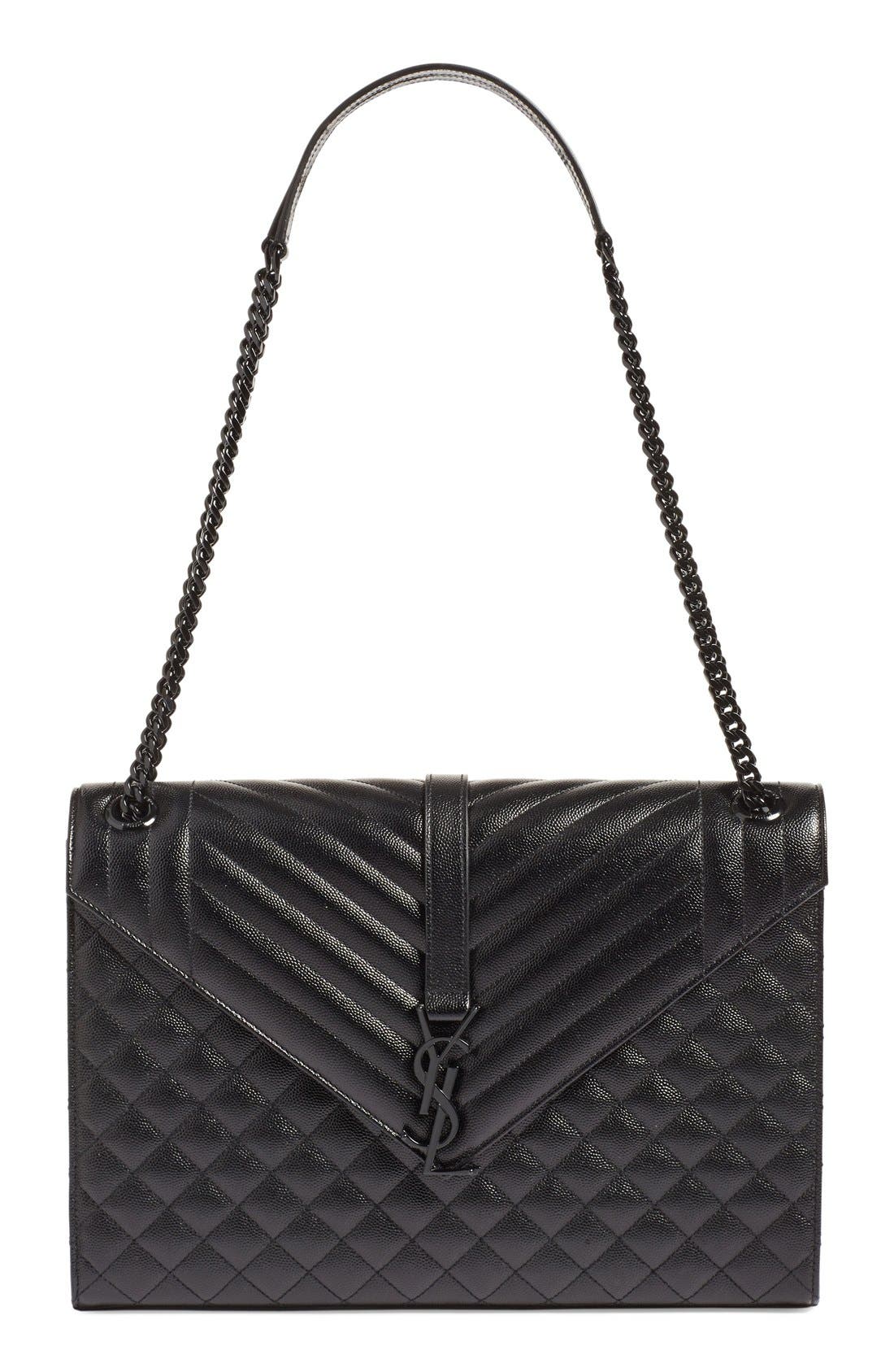 Saint Laurent 'Medium Monogram' Chevron Quilted Leather Shoulder Bag