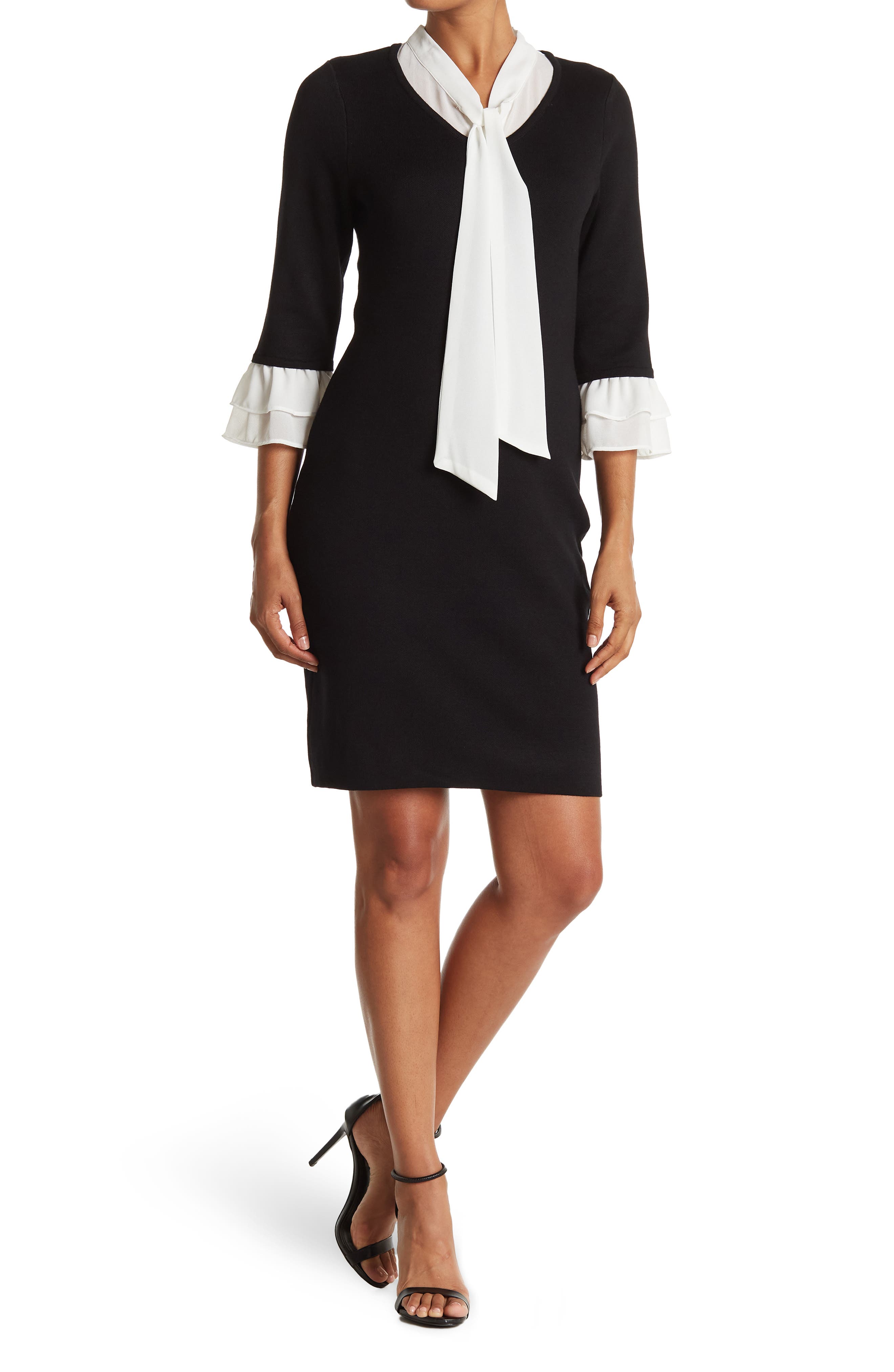 Nina Leonard Georgette Woven Tie Neck 
