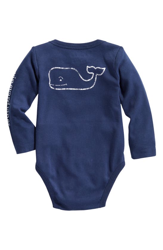 Vineyard Vines Whale Long Sleeve Cotton Graphic Bodysuit In Blue Blazer