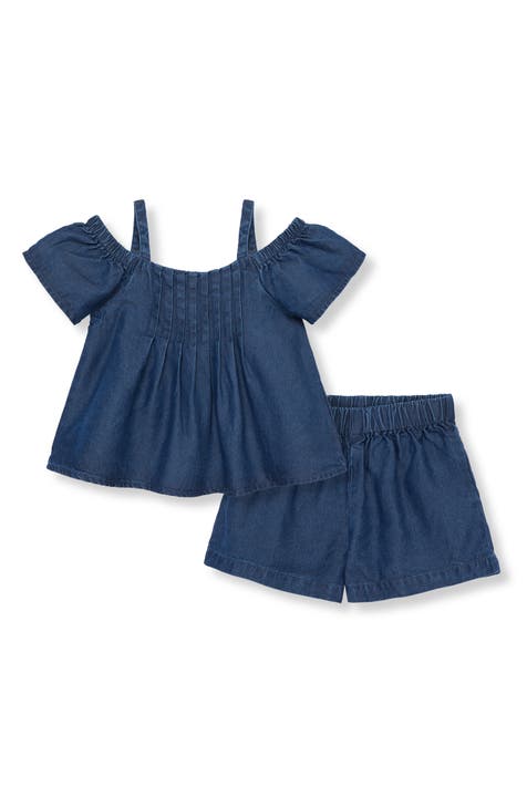 Pintuck Denim Top & Shorts Set (Baby)