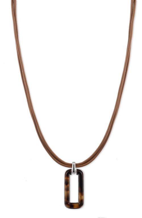 Lauren Tortoise Leather Pendant Necklace in Brown