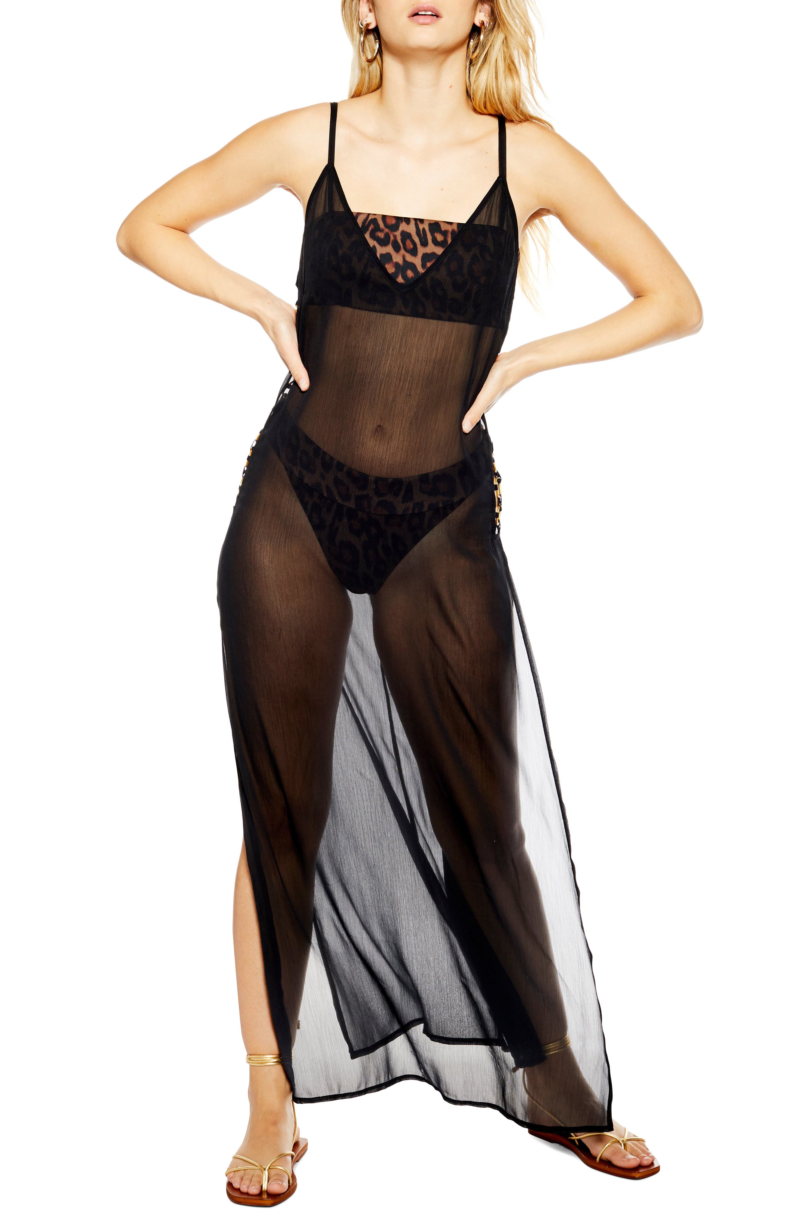 Topshop Ring Chiffon Cover-Up Maxi Dress, Black
