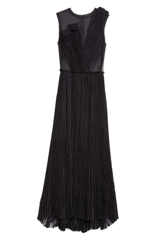 Jason Wu Collection Pleated Appliqué Sheer Gown In Black