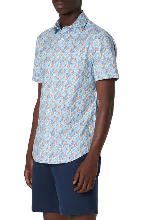 Shop Bugatchi Miles Ooohcotton® Birds Of Paradise Print Short Sleeve Button-up Shirt In Sky