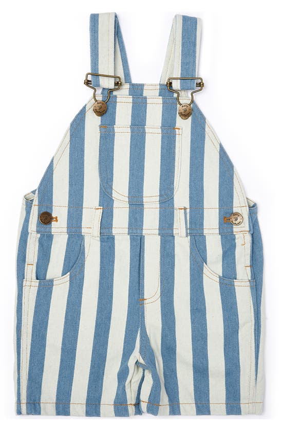 Dotty Dungarees Kids' Stonewash Stripe Stretch Cotton Denim Shortalls In Blue