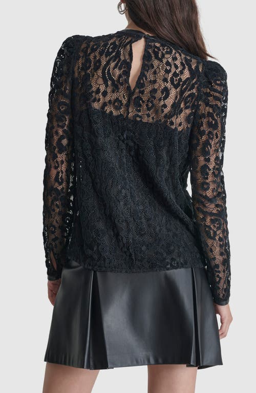 Shop Dkny Floral Mesh Lace Long Sleeve Top In Black