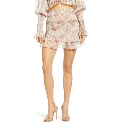 Sndys Dreamz Floral Print Shirred Miniskirt, Ivory
