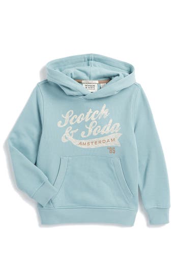 Scotch & Soda Kids' Graphic Logo Hoodie In Light Blue