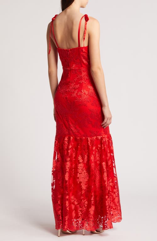 Shop Lulus Dramatic Desires Floral Embroidery Bustier Gown In Red/red