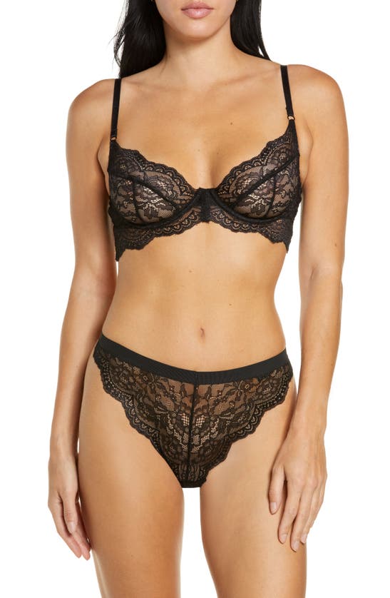 Ann Summers Hold Me Tight Lace Underwired Longline Bra And High Waist Thong 2 Piece Set In Black