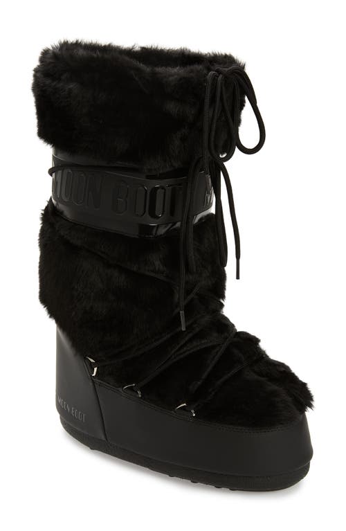 Moon Boot® Icon Faux Fur Water Repellent Boot in Black
