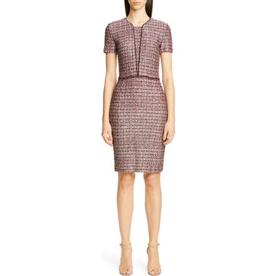 St. John Collection Multitexture Inlay Knit Sheath Dress, Pink
