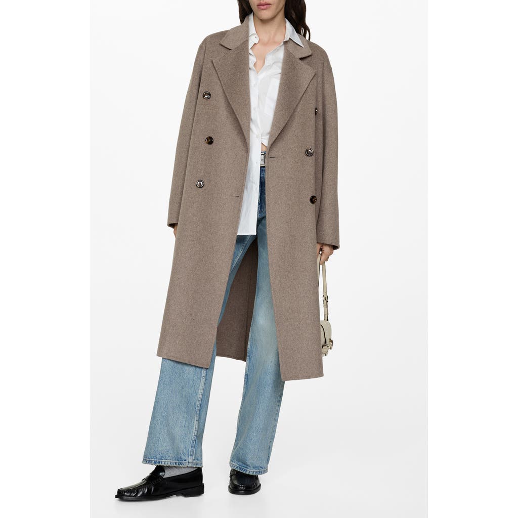 Mango Handmade Oversized Wool Coat Medium Brown