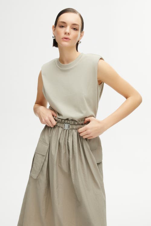 Shop Nocturne Shoulder Pad Trim Dress In Dark Beige