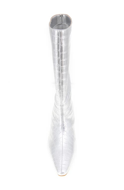 Shop Kenneth Cole Meryl Pointed Toe Kitten Heel Boot In Silver Croco