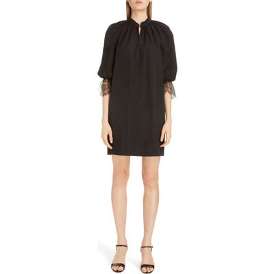Givenchy Split Neck Lace Detail Poplin Shift Dress, US / 40 FR - Black
