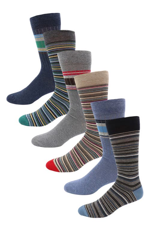 Lorenzo Uomo Assorted 6-Pack Stripe Dress Socks Gift Box in Charcoal