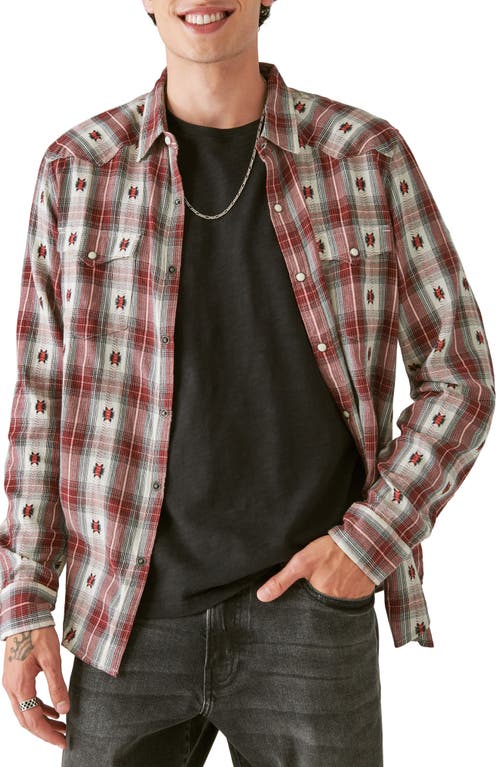 Lucky Brand Plaid Dobby Western Snap-Up Shirt Red at Nordstrom,