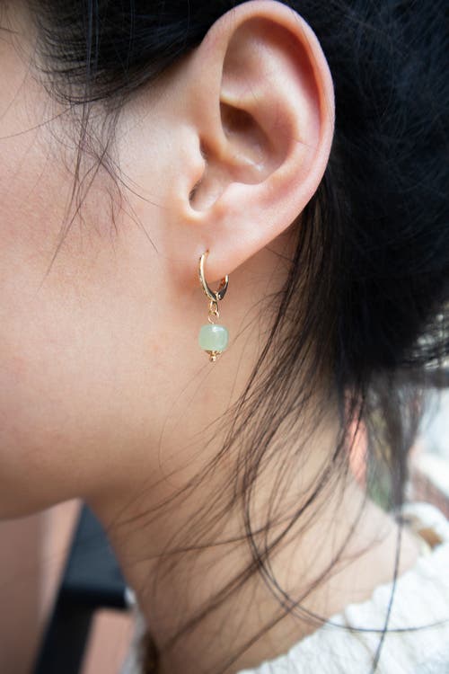 Seree Berry Small Hoop With Green Bead Earrings In Light Green