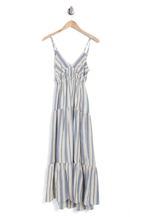 Angie Peek-a-boo Stripe Tiered Maxi Dress In Blue