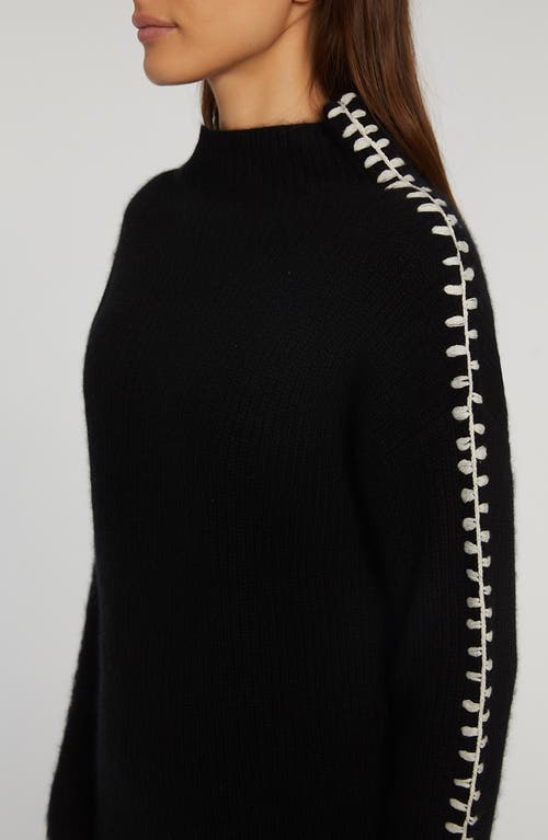 Shop Elie Tahari The Alia Whipstitch Turtleneck Cashmere Sweater In Noir Black