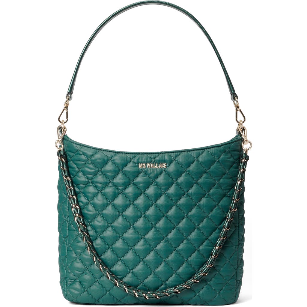 MZ Wallace Crosby Quilted Nylon Hobo Bag in Emerald