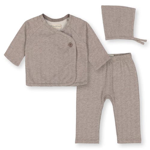 HOPE & HENRY HOPE & HENRY BABY "FLEECE KIMONO TOP, LEGGING, AND BONNET SET", INFANT