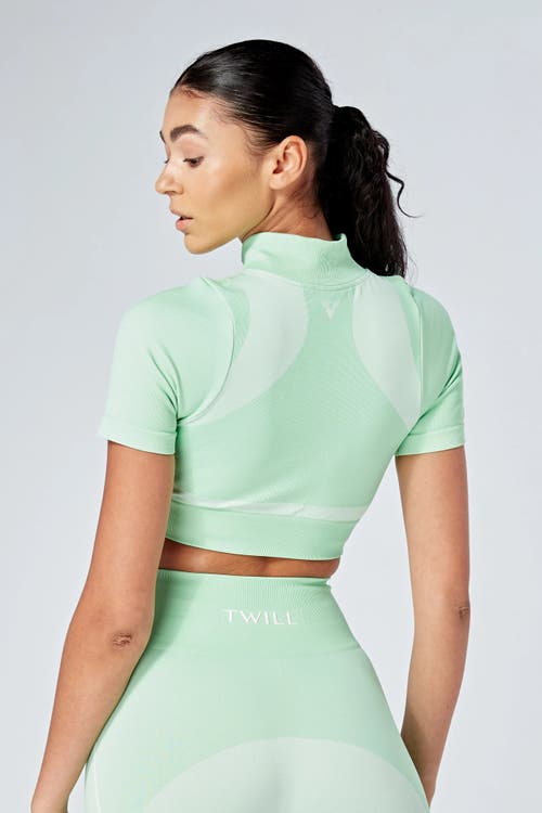 Shop Twill Active Recycled Color Block Zip-up Crop Top In Green