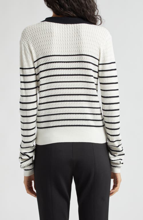 Shop Atm Anthony Thomas Melillo Stripe Cable Stitch Sweater In Chalk/black