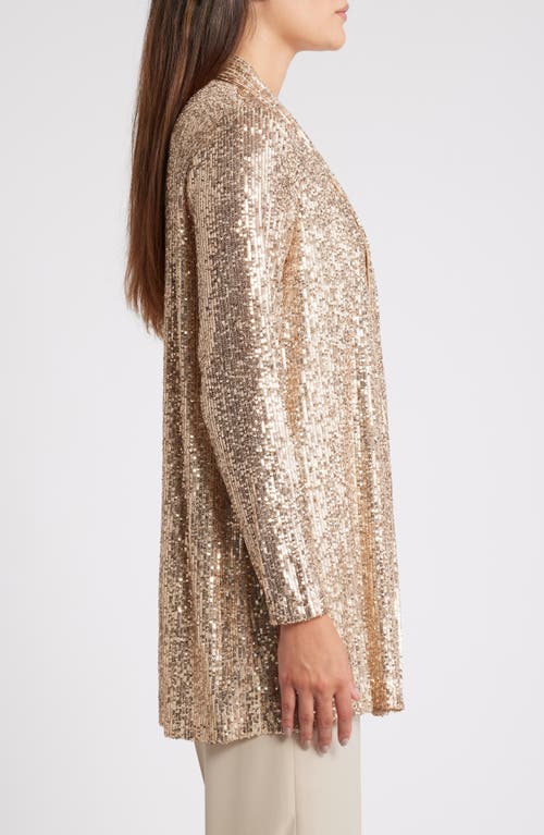 Shop Anne Klein Sequin Draped Open Front Cardigan In Luxe Champagne