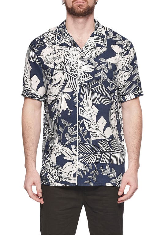 elevenparis Floral Short Sleeve Button-Up Camp Shirt in Navy Tropical