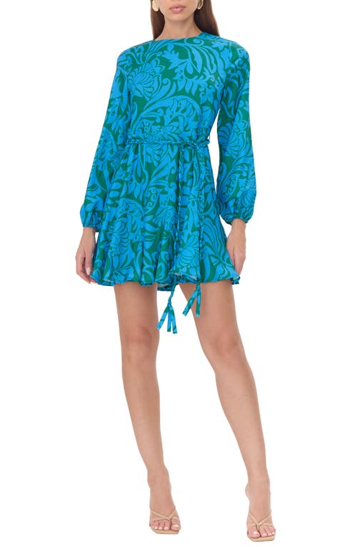 Adelyn Rae Vianka Long Sleeve Fit & Flare Minidress in Green/Blue 