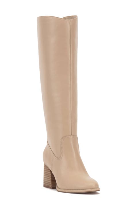 Beige leather knee high boots best sale