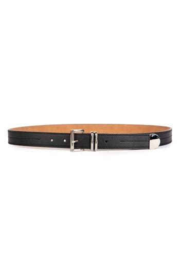 Linea Pelle Stitched Faux Leather Belt In Black