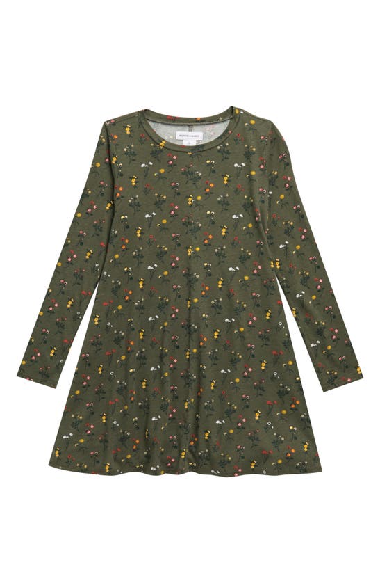 Melrose And Market Kids' Printed Long Sleeve Swing Dress In Olive Sarma Floral