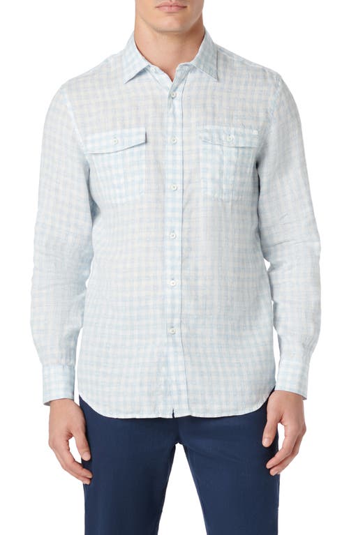 Bugatchi Julian Linen Blend Shaped Fit Button-Up Shirt Sky at Nordstrom,