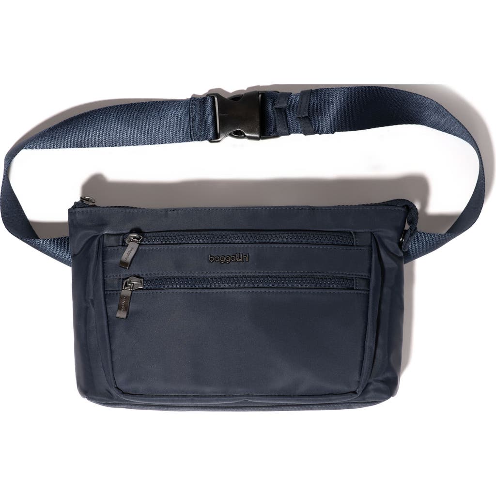 Baggallini Pocket Belt Bag Waist Pack And Crossbody In French Navy Twill