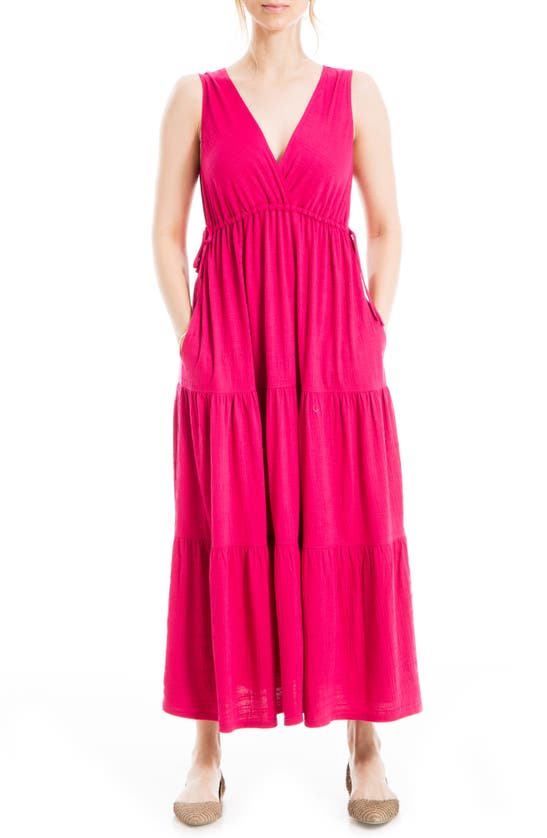 Max Studio V-neck Sleeveless Tiered Maxi Dress In Berry