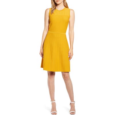 Anne Klein Fit & Flare Sweater Dress, Yellow