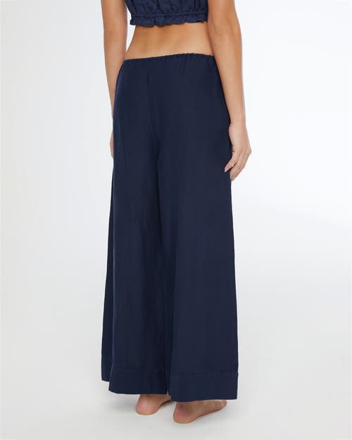 Onia Drawstring Linen-blend Wide-leg Pant In Deep Navy