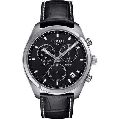 Tissot Pr100 Chronograph Leather Strap Watch, 41Mm
