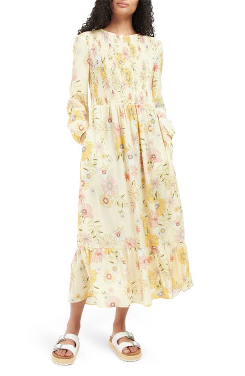 Barbour Caroline Floral Print Smocked Long Sleeve Dress in Multi Sunflower