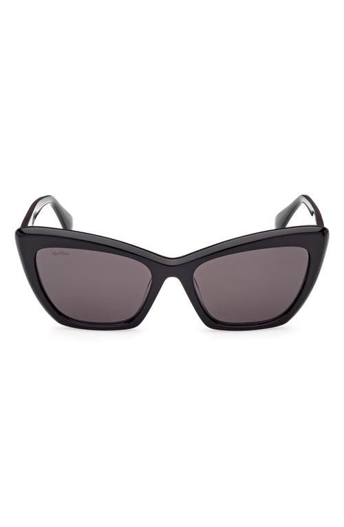 Max Mara 57mm Cat Eye Sunglasses in Shiny Black /Smoke at Nordstrom