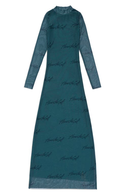 HONOR THE GIFT Burnout Logo Pattern Long Sleeve Dress in Green 